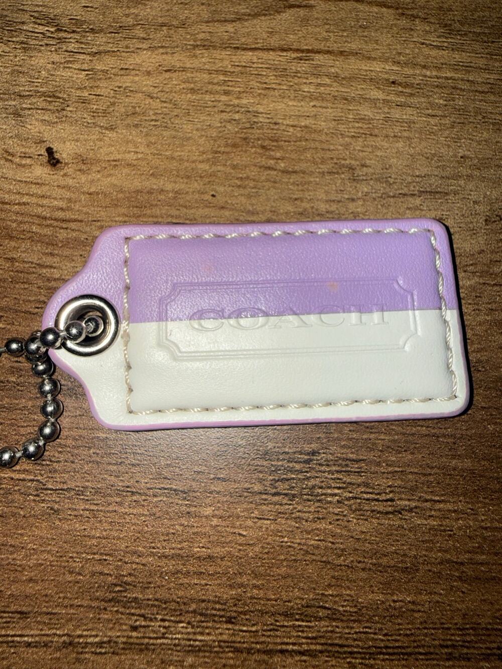 Coach Two-Tone Lavender & White Leather Hangtag Keychain Frame Logo